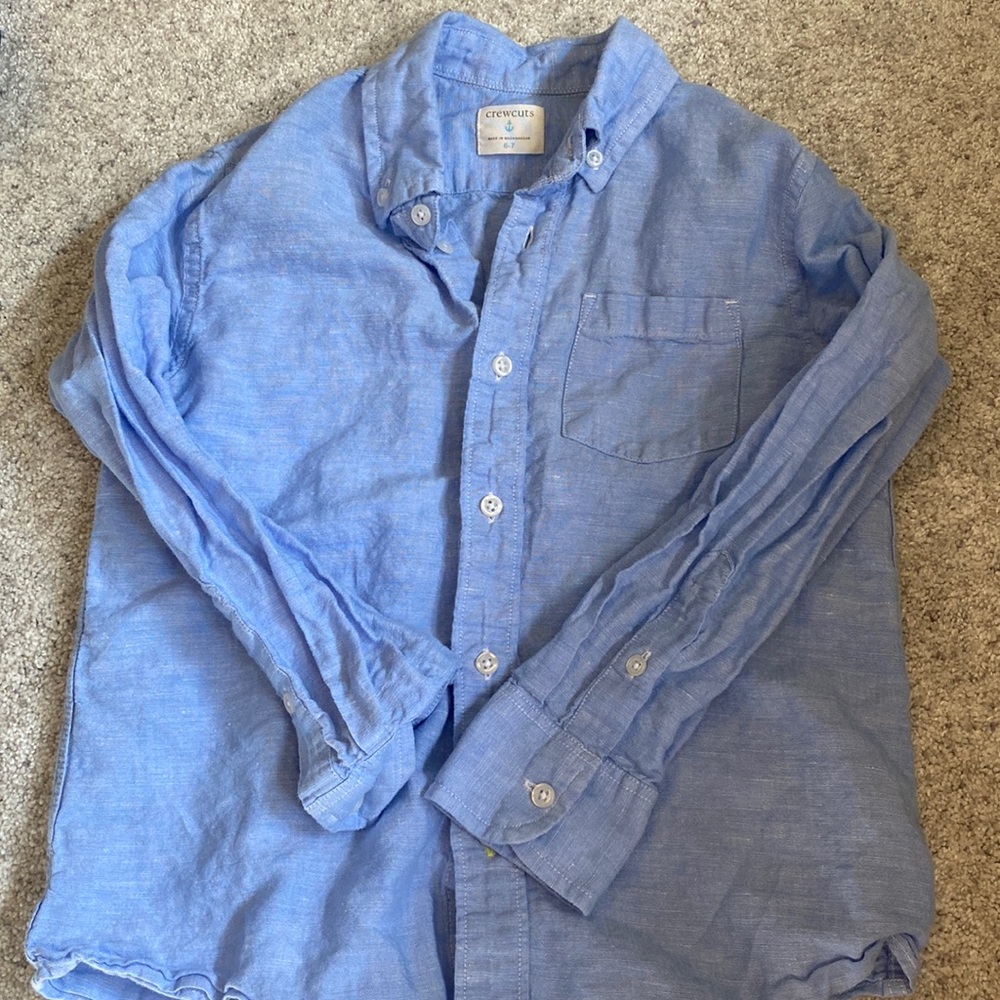 Jcrew boys size 6-7linen light blue button down shirt